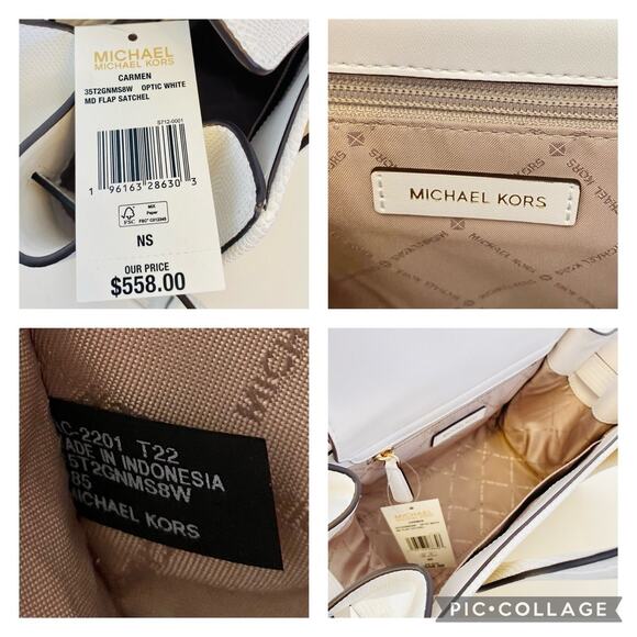 Michael Kors Purse Carmen Medium Flap Satchel shoulder bag optic white new - Picture 8 of 9